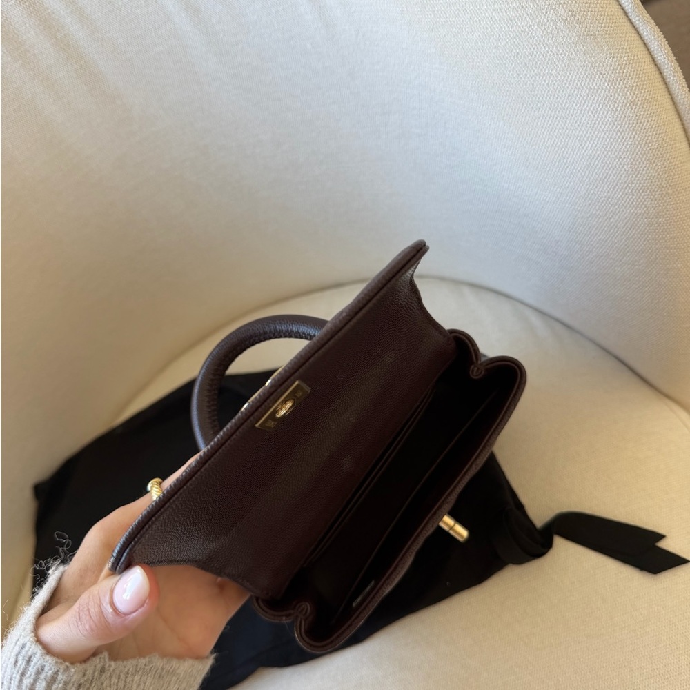 CHANEL Mini Coco Handle Flap Bag Burgundy Caviar Gold With Receipt - Picture 8 of 10
